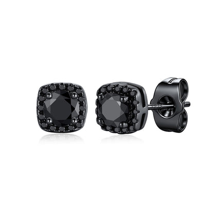 Black Cubic Zirconia Halo Stud Earrings for Men Women 0.5 ct on a white background