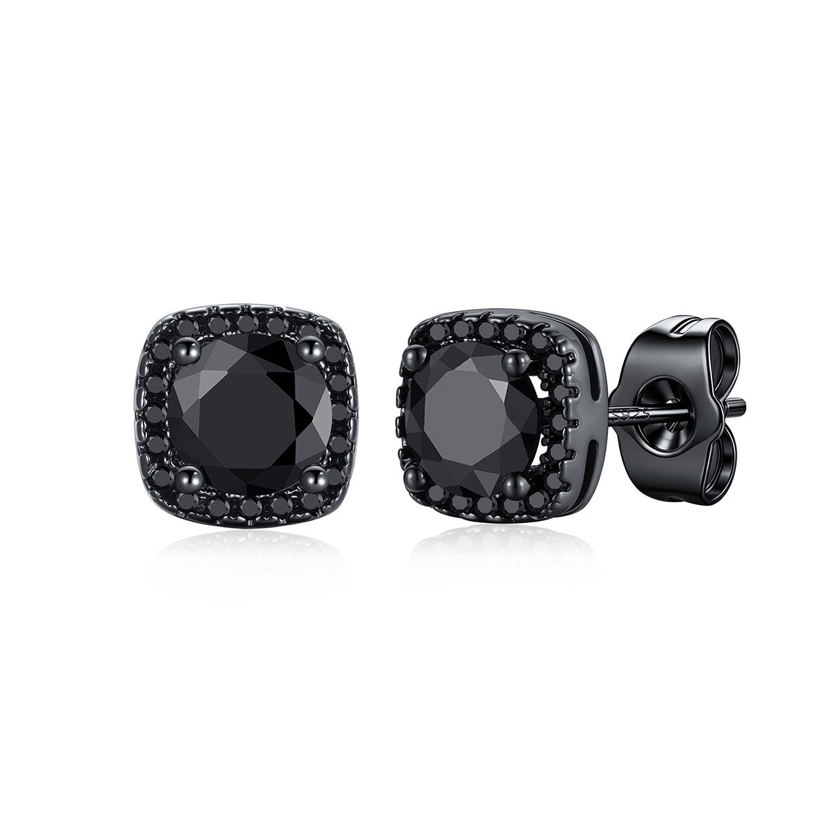 Black Cubic Zirconia Halo Stud Earrings for Men Women 1 ct on a white background