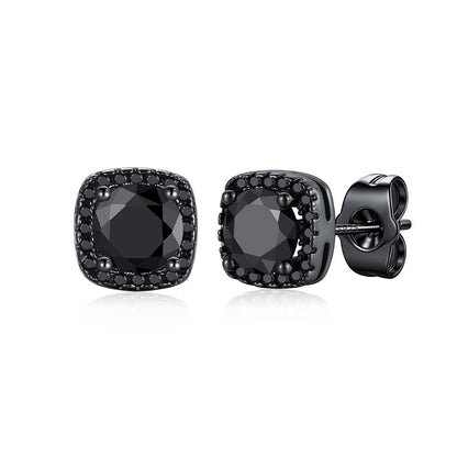 Black Cubic Zirconia Halo Stud Earrings for Men Women 1 ct on a white background