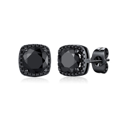 Black Cubic Zirconia Halo Stud Earrings for Men Women 2 ct on a white background