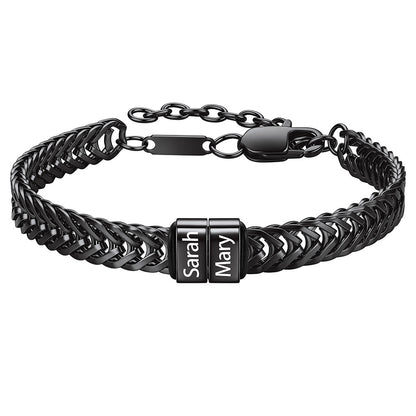 Black Custom 2 Names Chain Bracelet for Men on a white background