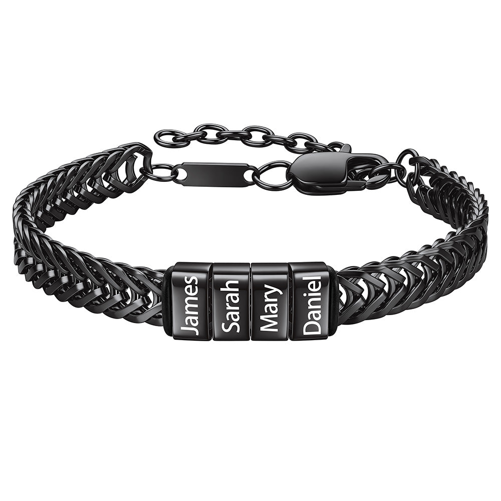Black Custom 4 Names Chain Bracelet for Men on a white background