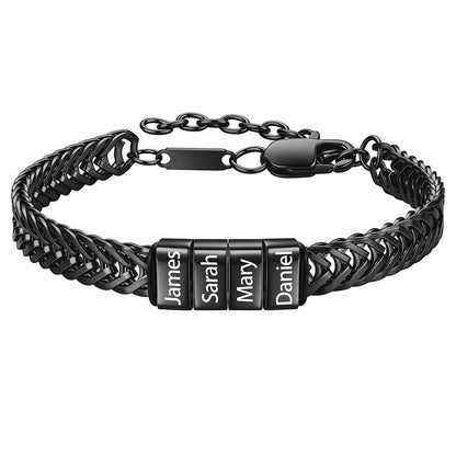 Black Custom 4 Names Chain Bracelet for Men on a white background