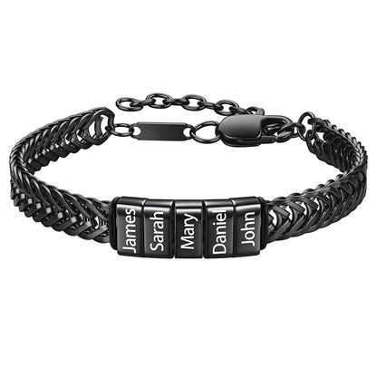Black Custom 5 Names Chain Bracelet for Men on a white background