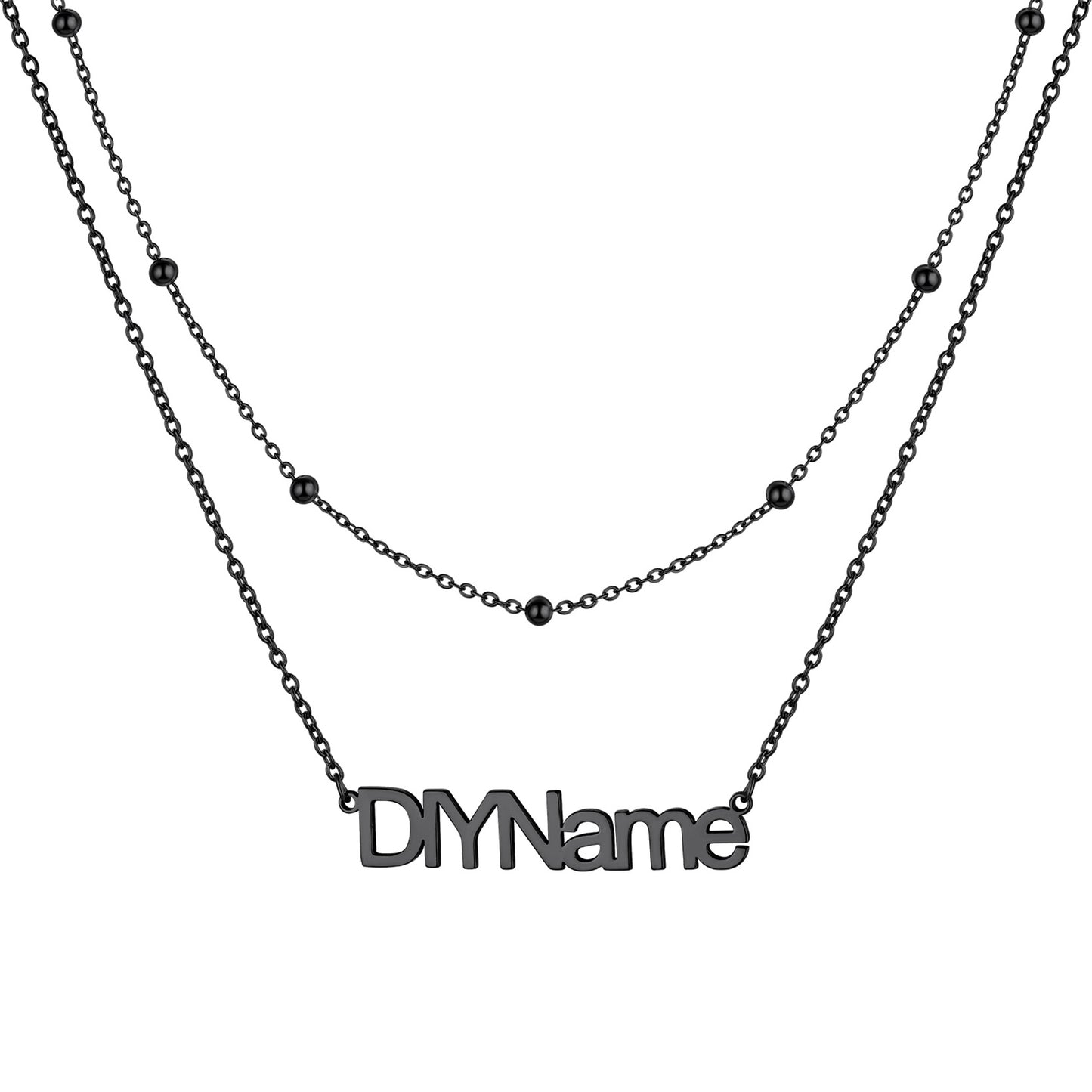 Black Custom Layered Name Necklace for Women on a white background