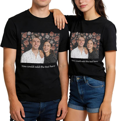 Black Custom Retro Photo Text Couple T Shirt  Vintage Personalized Gift for Him & Her