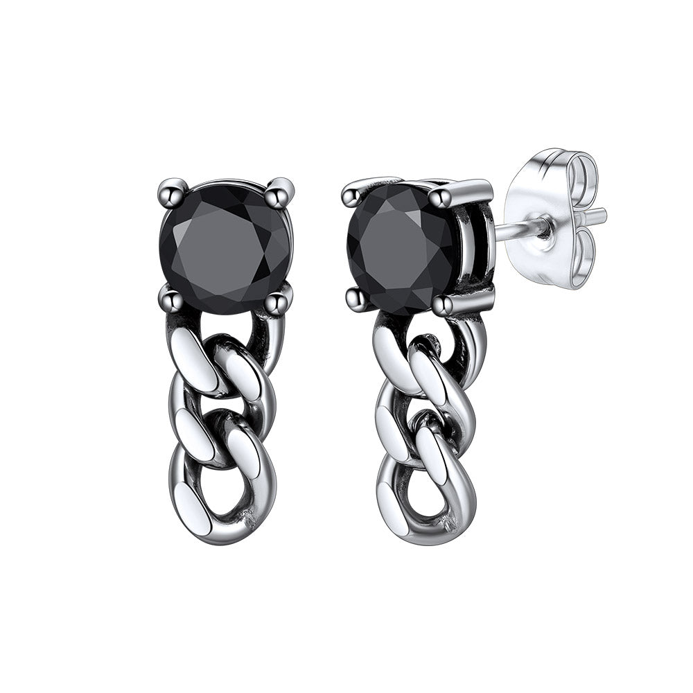 Black Onyx Cuban Link Chain Dangle Stud Earrings
