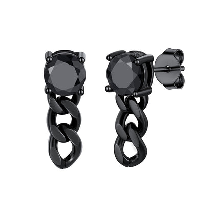 Black Onyx Cuban Link Chain Dangle Stud Earrings Black Plated