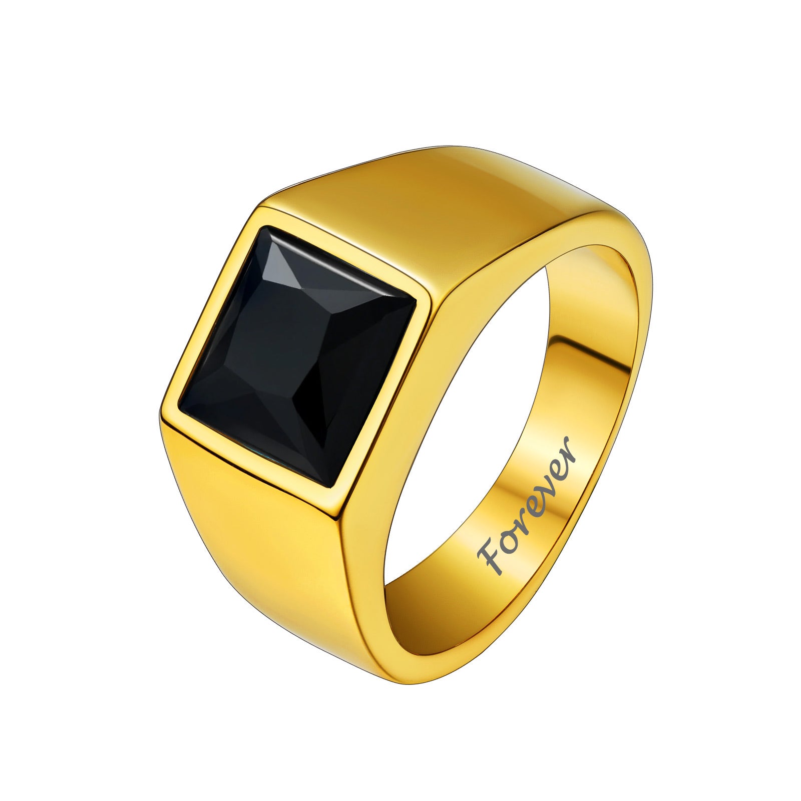 Square Cut Black Onyx Signet Band Ring