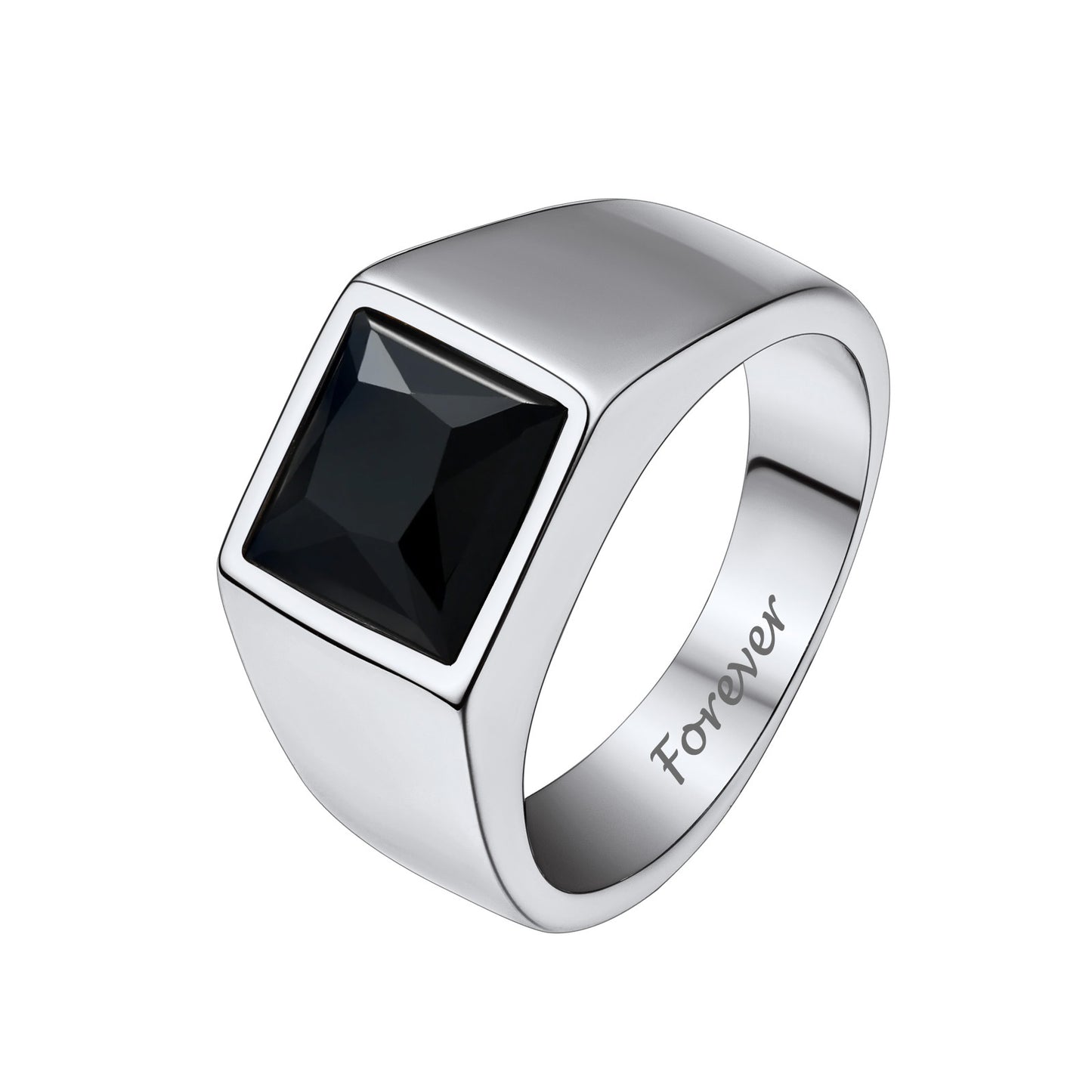 Black Onyx Signet Band Ring Silver