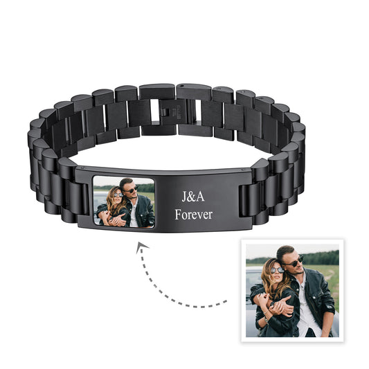Black Personalized Name Picture Bracelets ID Bracelets