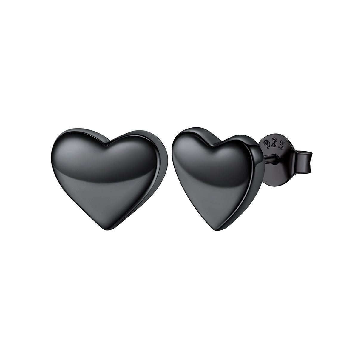 Black Plated 925 Sterling Silver 10mm Heart Stud Earrings for Women on white background