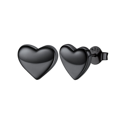 Black Plated 925 Sterling Silver 10mm Heart Stud Earrings for Women on white background