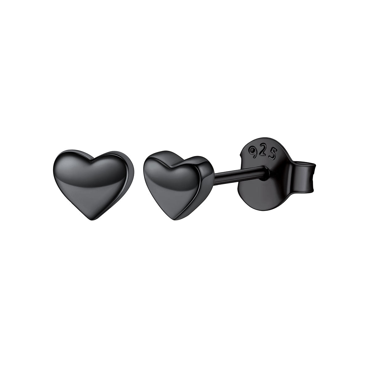 Black Plated 925 Sterling Silver 5mm Heart Stud Earrings for Women on white background