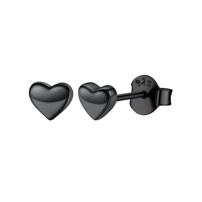 Black Plated 925 Sterling Silver 5mm Heart Stud Earrings for Women on white background
