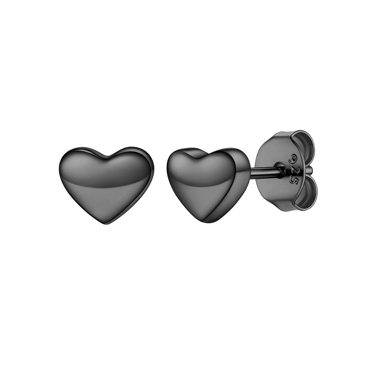 Black Plated 925 Sterling Silver 7mm Heart Stud Earrings for Women on white background