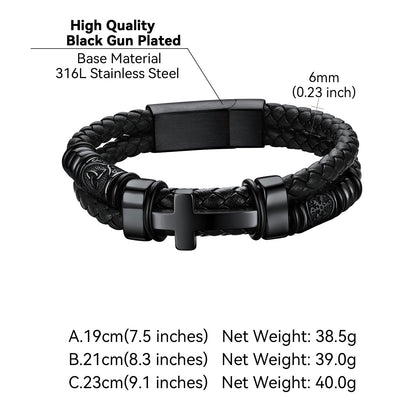 Black Plated Celtic Knot Braided Leather Cross Bracelet  for Men Detail, Dimension, Durable