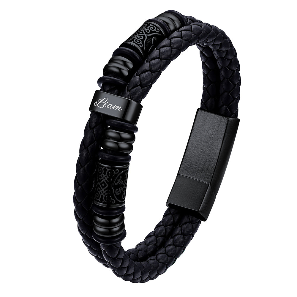 Black Plated Custom 1 Name bracelet with engraved names on a white background