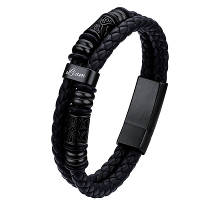 Black Plated Custom 1 Name bracelet with engraved names on a white background