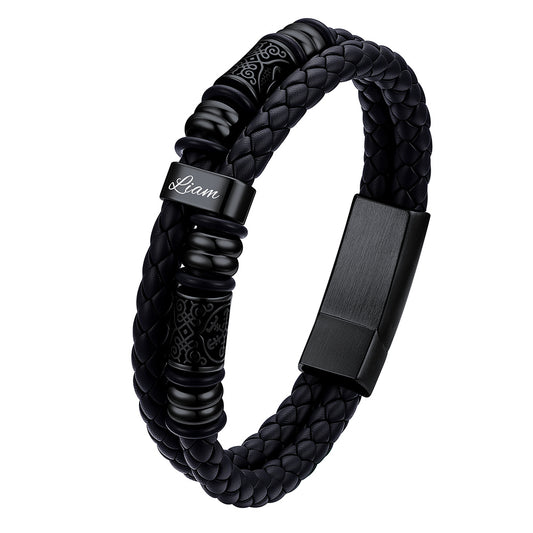 Black Plated Custom 1 Name bracelet with engraved names on a white background