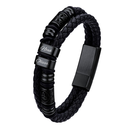 Black Plated Custom 2 Name bracelet with engraved names on a white background