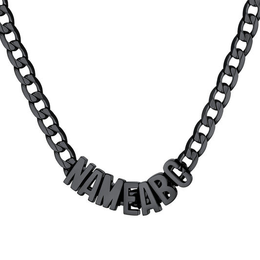 Black Plated Custom Initial Name Cuban Chain Necklace 