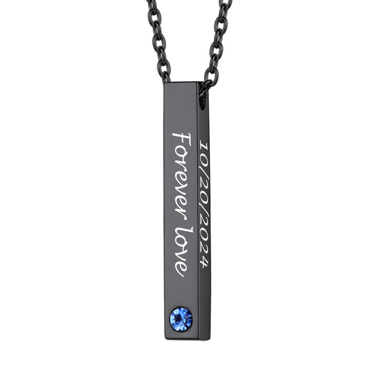 Black Plated Engravable Birthstone Bar Necklace