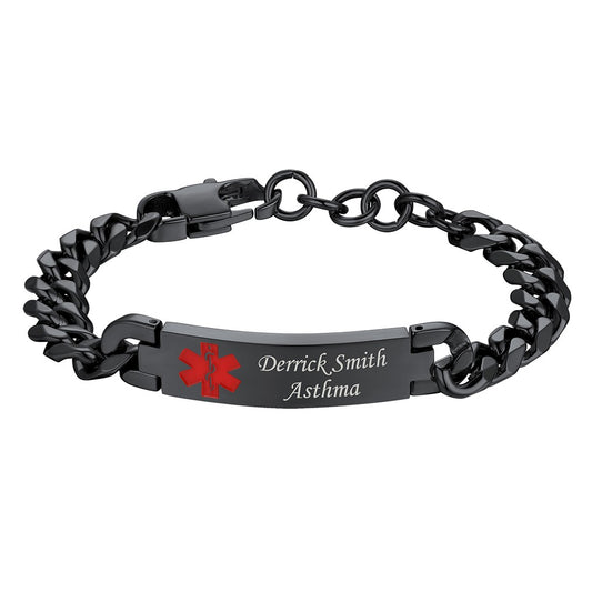 Black Plated Medical Alert ID Bracelets for Men Women