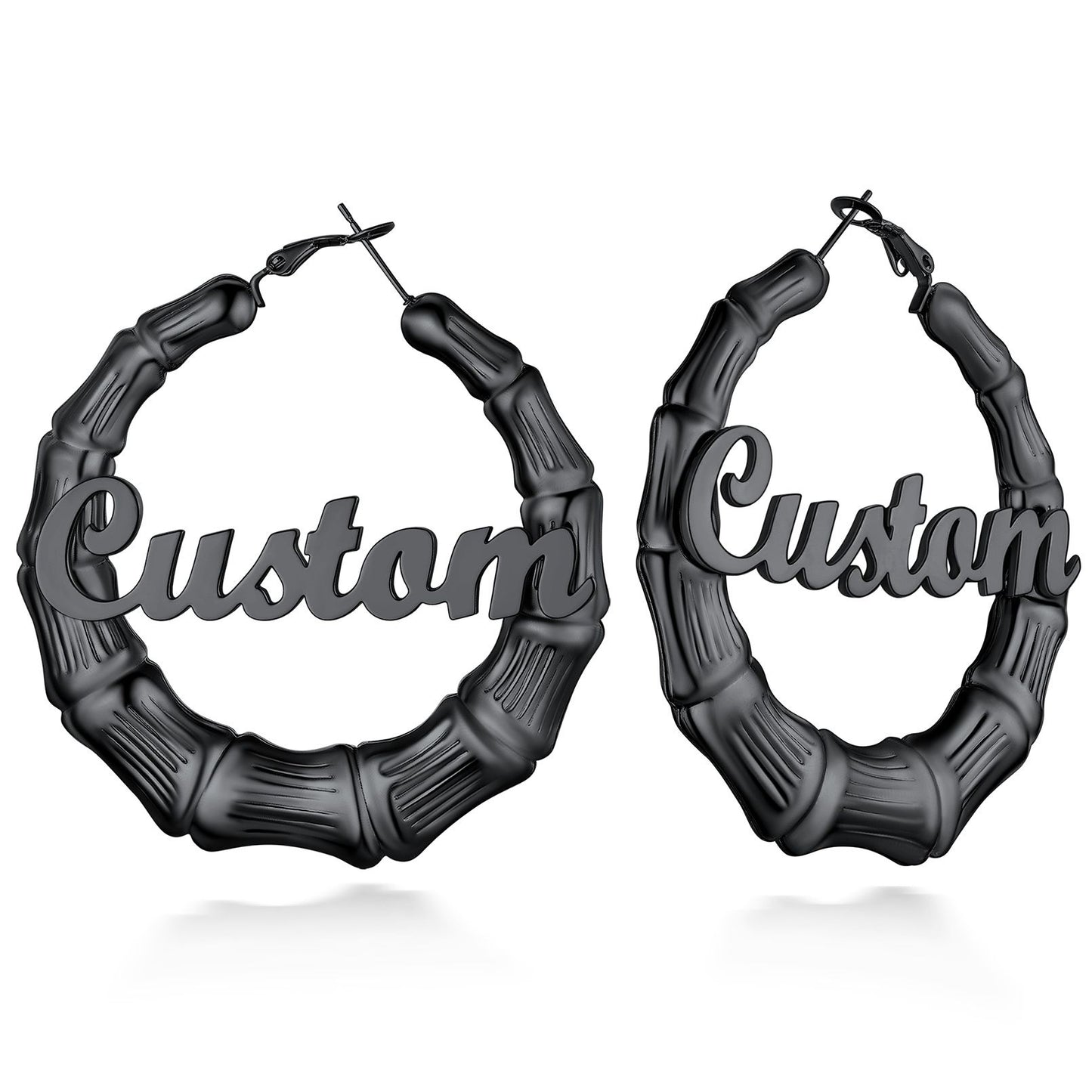 Black Plated Name Bamboo Hoop Earrings 60mm