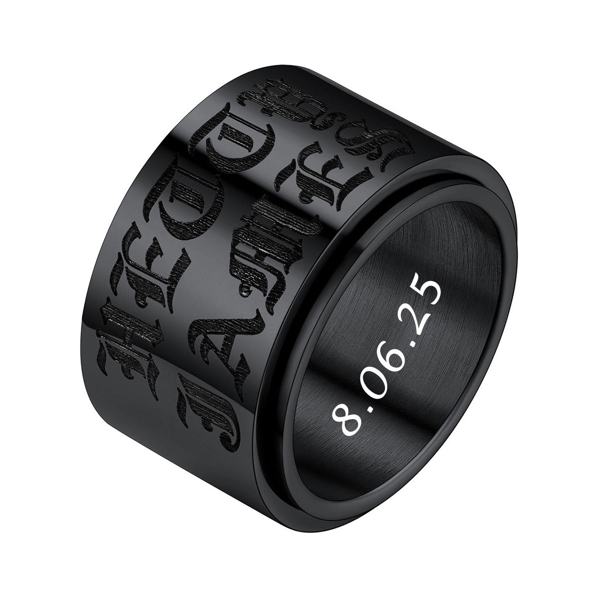 Black Plated Name Fidget Spinner Promise Ring 15mm