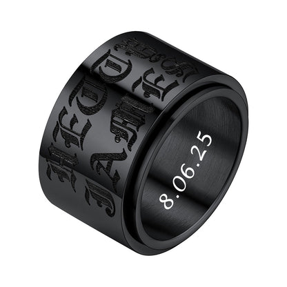Black Plated Name Fidget Spinner Promise Ring 15mm