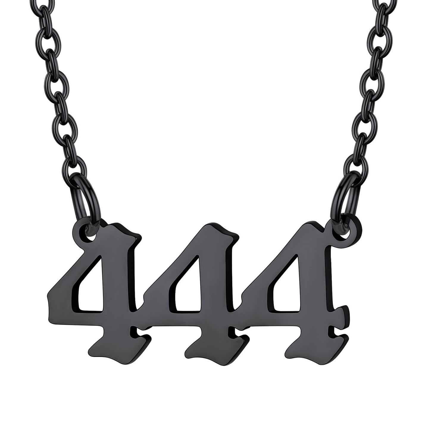Black Plated Number 444 Necklace in Stainless Steel