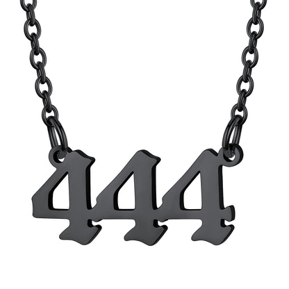 Black Plated Number 444 Necklace in Stainless Steel