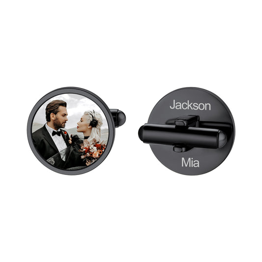 Black Plated Personalized Photo Cufflinks for love
