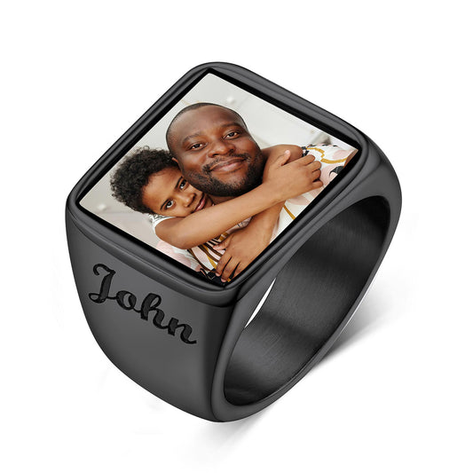 Black Plated Picture Signet Ring for Men Size CFR50378