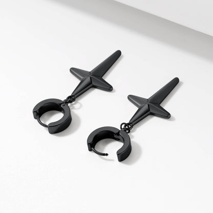 Black Plated Star Hoop Dangle Drop Earrings