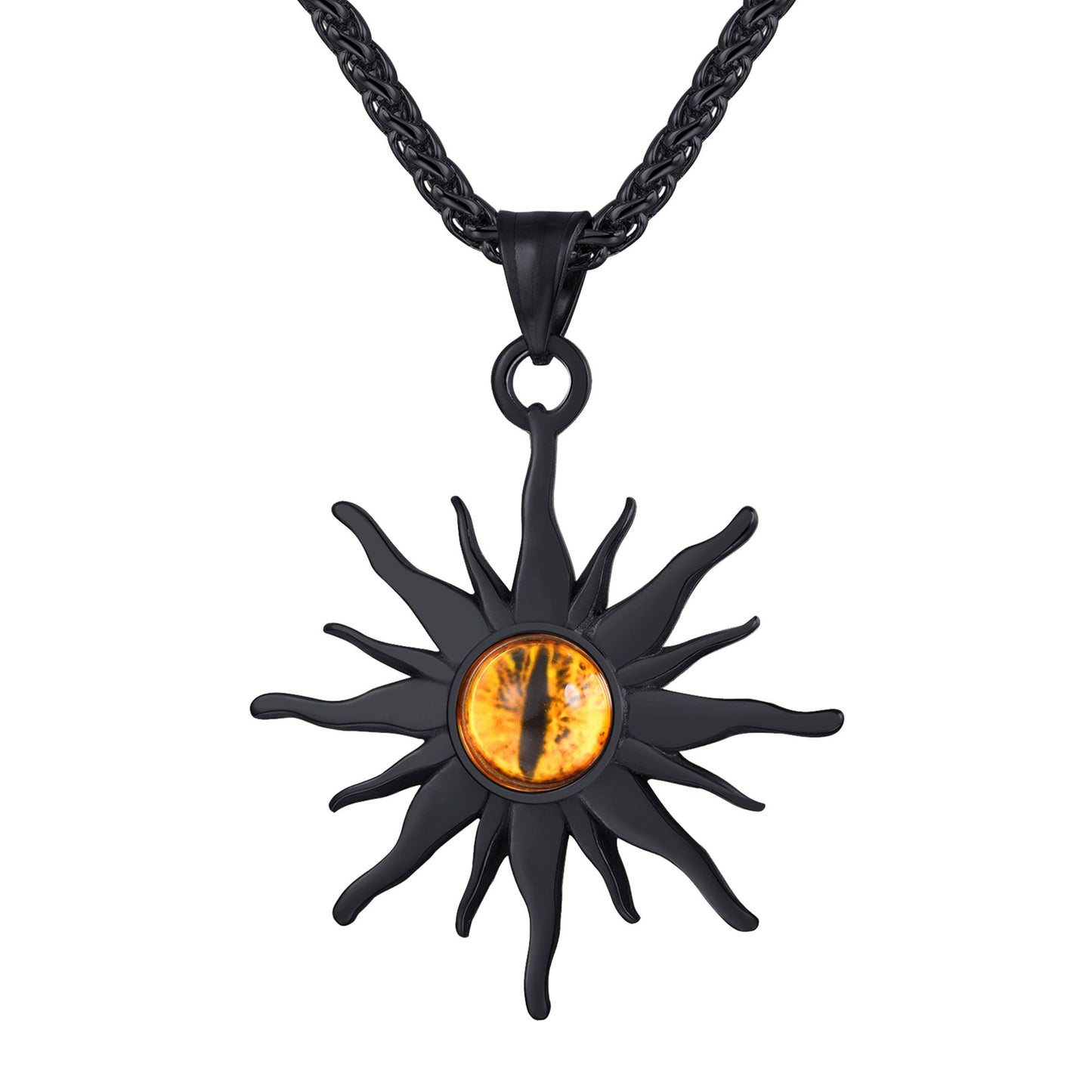 Black Plated Sunburst Evil Eye Necklace