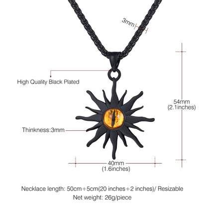 Black Plated Sunburst Yellow Evil Eye Necklace