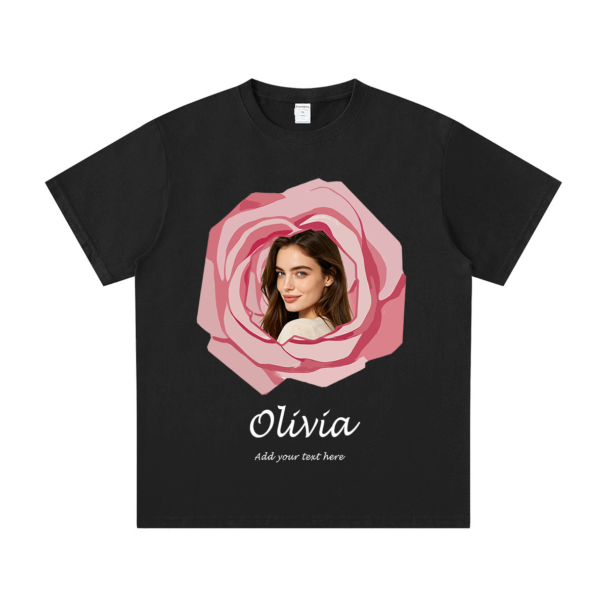 Black Rose Custom Photo Text Couple T Shirt 