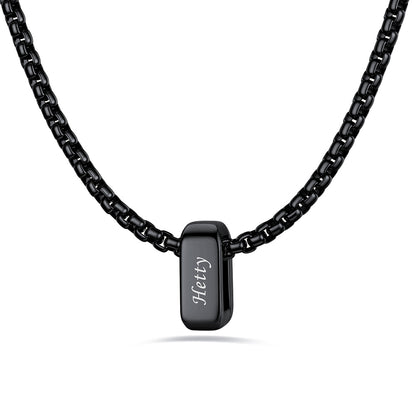 Black engraved name necklace with 1 name bars on a white background