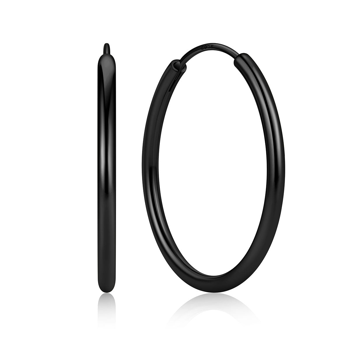 Black hoop earrings on a white background 30mm 