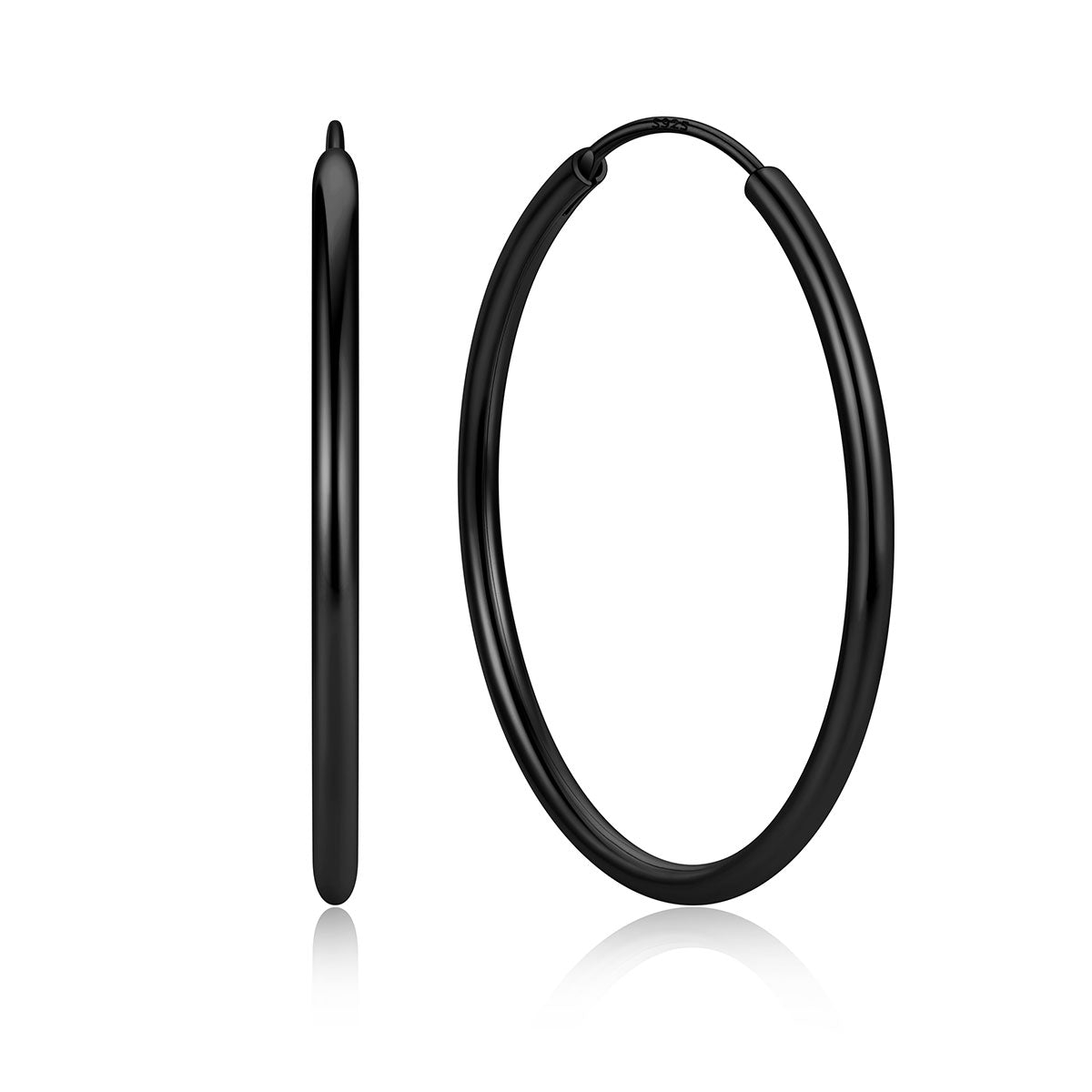 Black hoop earrings on a white background 40mm 