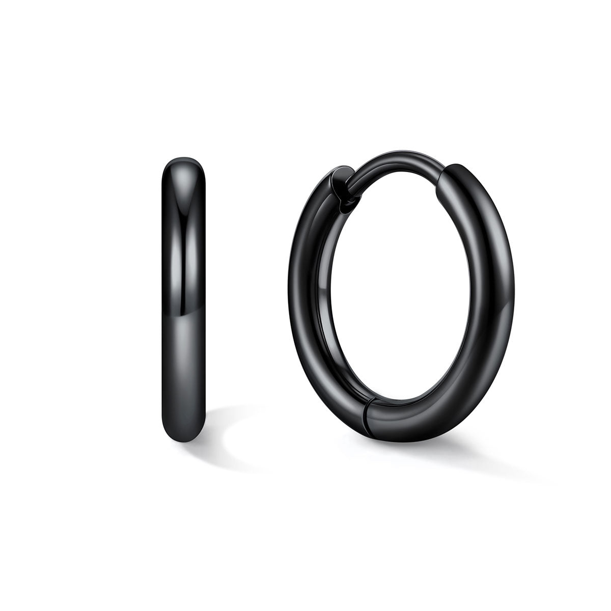 Black huggie earrings 10mm on a white background