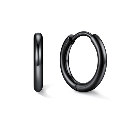 Black huggie earrings 10mm on a white background