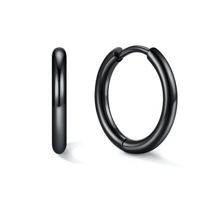 Black huggie earrings 12mm on a white background