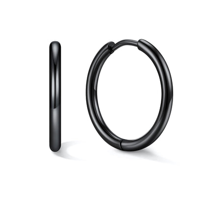 Black huggie earrings 16mm on a white background