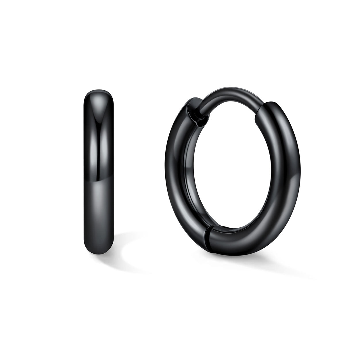 Black huggie earrings 8mm on a white background