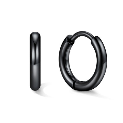 Black huggie earrings 8mm on a white background