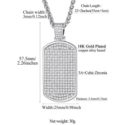 Bling Cubic Zirconia Dog Tag Necklaces Dimension, Durable