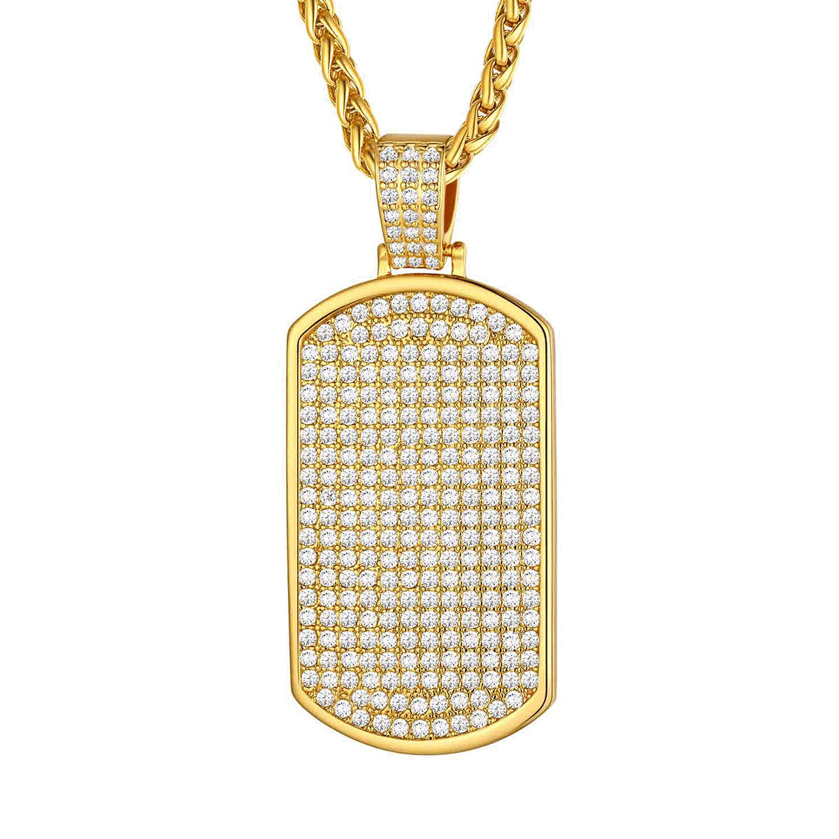 Bling Cubic Zirconia Dog Tag Necklaces Gold Plated